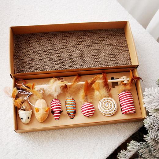 玲宠猫咪猫抓板七件套装仿真老鼠逗猫棒玩具互动益智玩具自嗨逗猫棒 商品图4