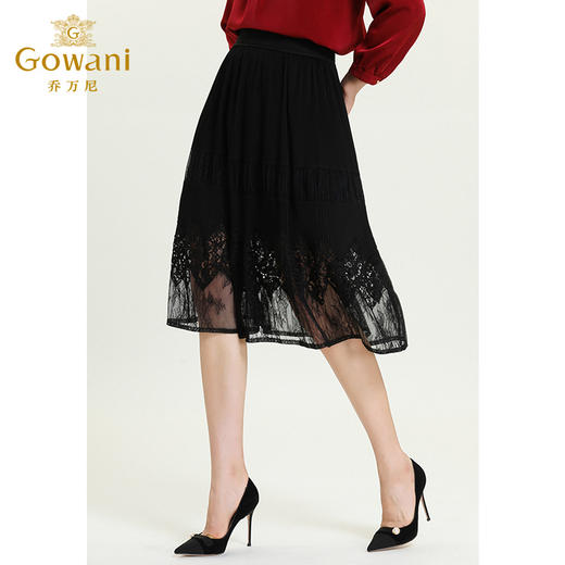 乔万尼秋新款拼接重工蕾丝设计感前短后长显瘦半身裙ES3D553 商品图1
