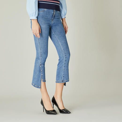 半身缘女裤 秋季少女感十足的气质喇叭牛仔裤203102m30108876