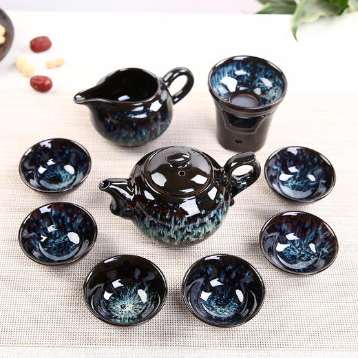 沙金釉西施壶盖碗居家日用功夫茶具套装餐饮用具钧窑天目釉建盏茶具套装 商品图8