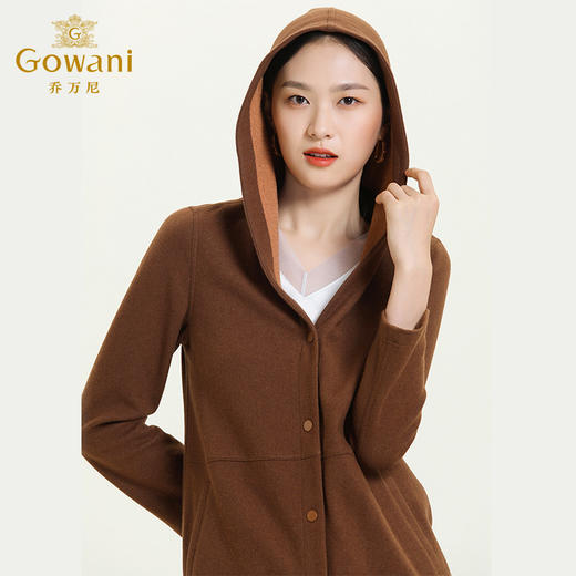 乔万尼早秋新款羊毛连帽宽松上衣显瘦中长款通勤休闲毛呢外套ES3A556 商品图1