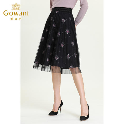 乔万尼早秋新款网纱a字款中长款高腰百褶仙女半身裙ES3D541 商品图1