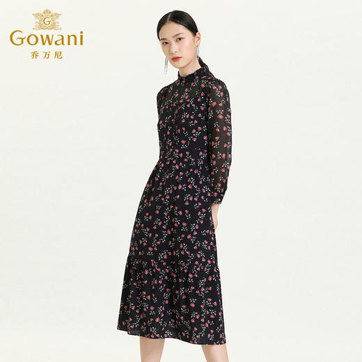 乔万尼早秋新款淑女气质款花边镂空高腰线显瘦伞裙印花连衣裙ES3E525 商品图1