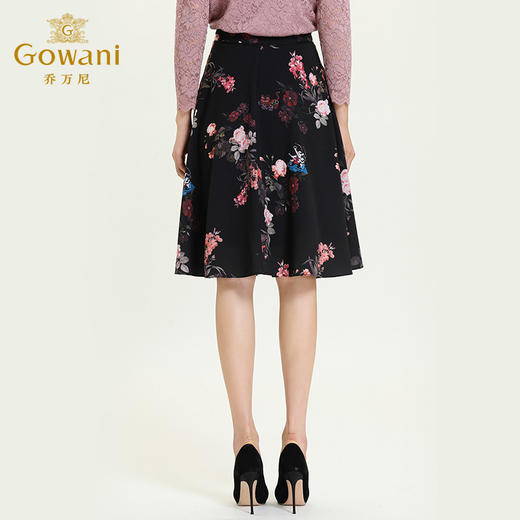 乔万尼新款洋气印花半身裙女秋中长款显瘦高腰A字裙ES3D606 商品图3