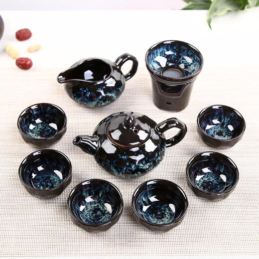 沙金釉西施壶盖碗居家日用功夫茶具套装餐饮用具钧窑天目釉建盏茶具套装 商品图0