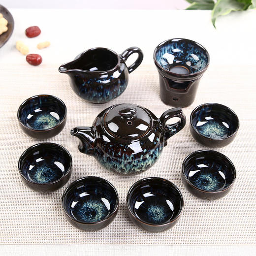 沙金釉西施壶盖碗居家日用功夫茶具套装餐饮用具钧窑天目釉建盏茶具套装 商品图2