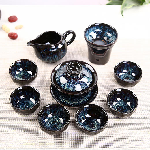 沙金釉西施壶盖碗居家日用功夫茶具套装餐饮用具钧窑天目釉建盏茶具套装 商品图1