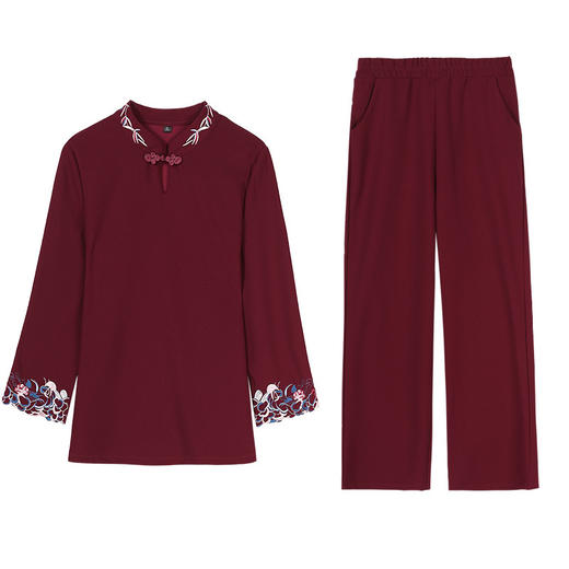 XXJ-A090EOA210新款民族风绣花长袖T恤+阔腿裤中老年妈妈装大码宽松两件套 商品图4