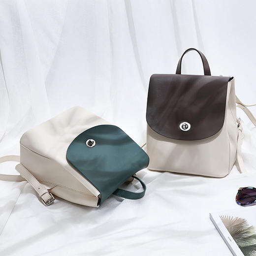 AGS-4042双肩包新款时尚真皮背包百搭大容量韩版森系包 商品图3