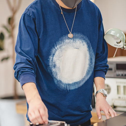 分销美式复古vintage靛蓝星云长Tee阿美咔叽夏季渐变长袖男 商品图0