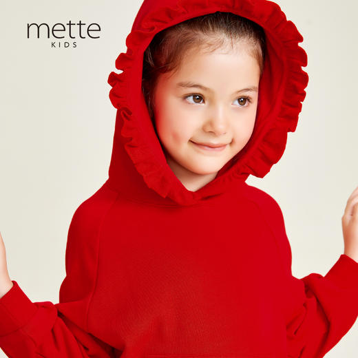 METTE童装2020秋款女童荷叶边连帽卫衣100%棉中大童女宝甜美上衣 商品图0