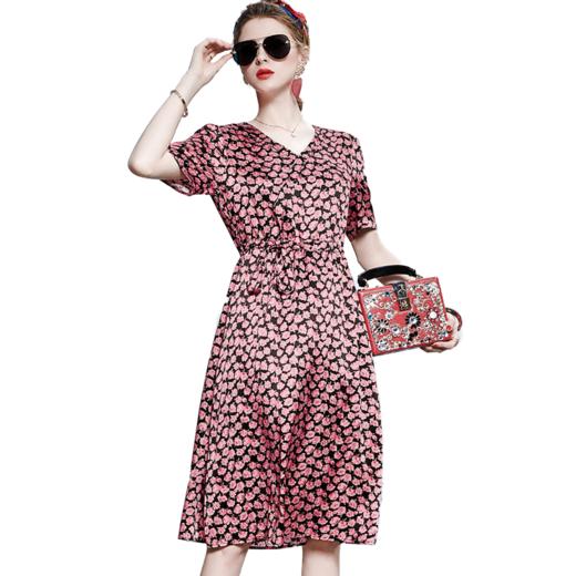 丁摩 桑蚕丝v领连衣裙女夏装气质修身收腰显瘦裙20-184DB699 商品图2