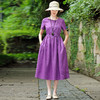 XFSS9750新款时尚优雅气质收腰显瘦香芋紫棉麻连衣裙TZF 商品缩略图3