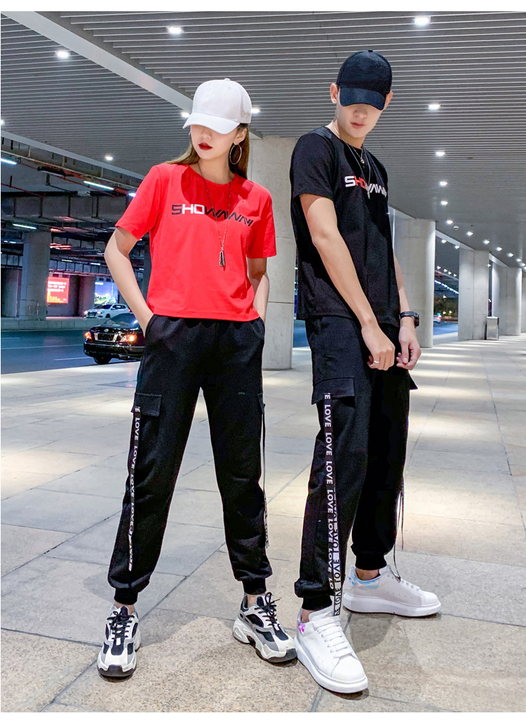 男女同款广场舞服曳步舞字母纯棉舞蹈服套装