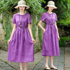 XFSS9750新款时尚优雅气质收腰显瘦香芋紫棉麻连衣裙TZF 商品缩略图2