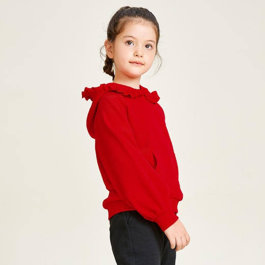 METTE童装2020秋款女童荷叶边连帽卫衣100%棉中大童女宝甜美上衣 商品图1