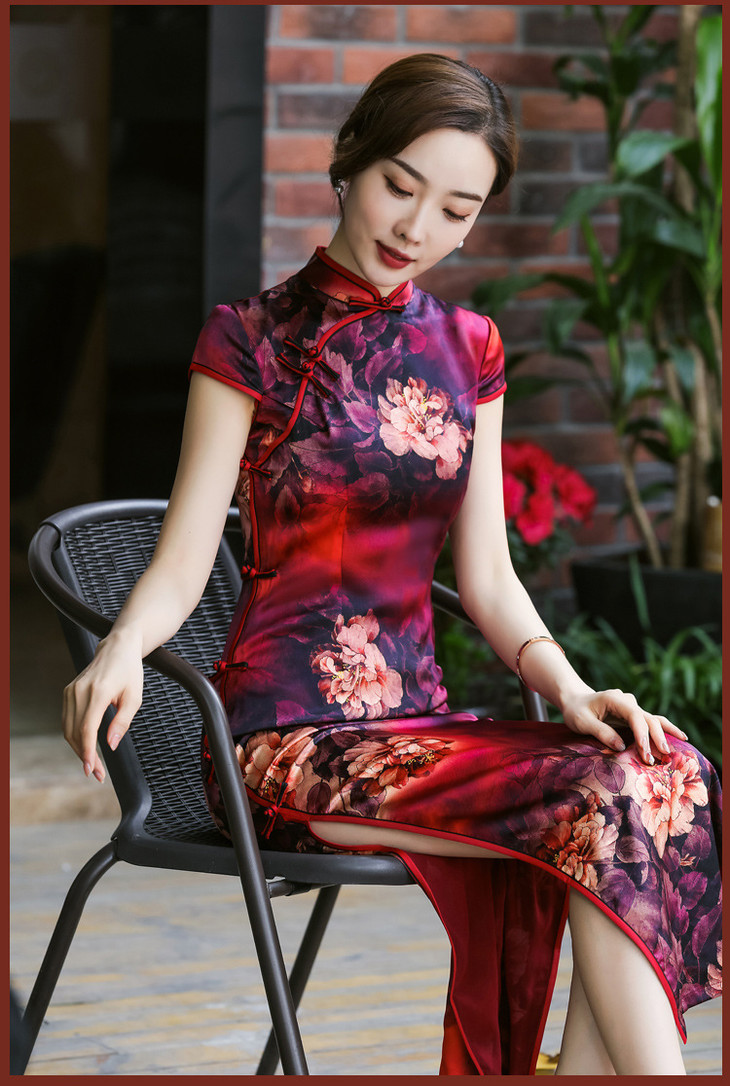 2020新款夏季真丝长款旗袍bjs8030