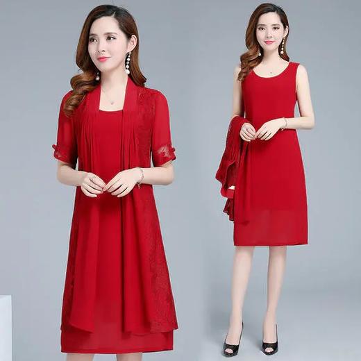 PDD-QM200805新款时尚优雅气质中长款雪纺连衣裙两件套 商品图3