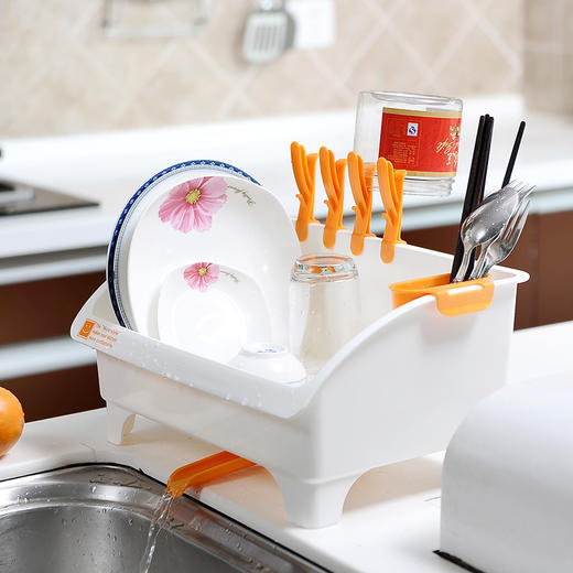 日本进口带盖厨房沥水架碗碟置物架多功能餐具收纳碗架 商品图3