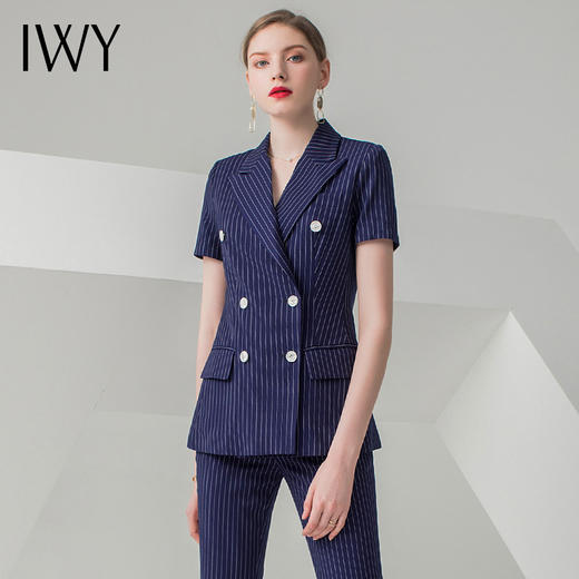 IWY/藏青色短袖西装长裤套装CP10215 商品图0