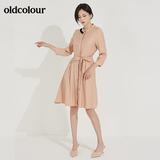 oldcolour春秋季新款圆领收腰收腰显瘦时尚纯色连衣裙GL32103820J 商品图4