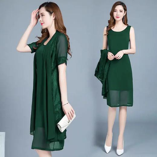 PDD-QM200805新款时尚优雅气质中长款雪纺连衣裙两件套 商品图1