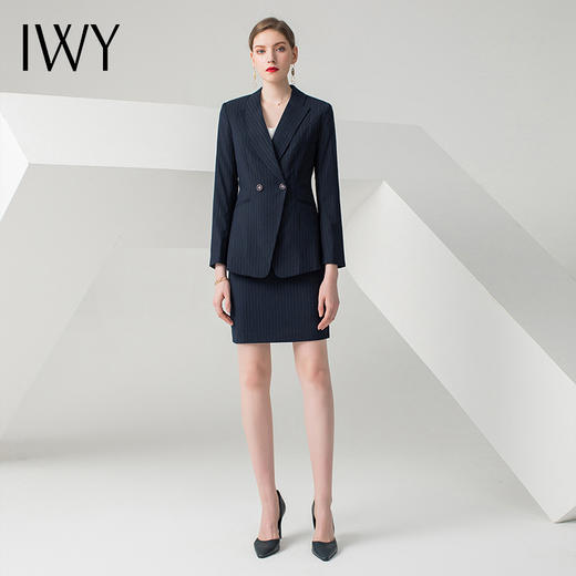 IWY/藏青色条纹长袖西装半裙套装CS10345 商品图0