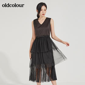 oldcolour春秋季V领纯色时尚优雅连衣裙GL31104830
