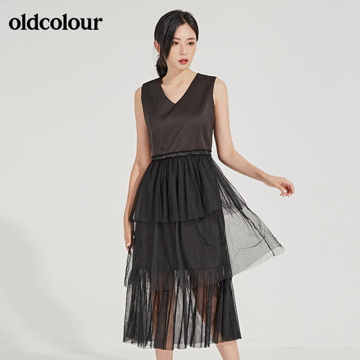 oldcolour春秋季V领纯色时尚优雅连衣裙GL31104830 商品图0