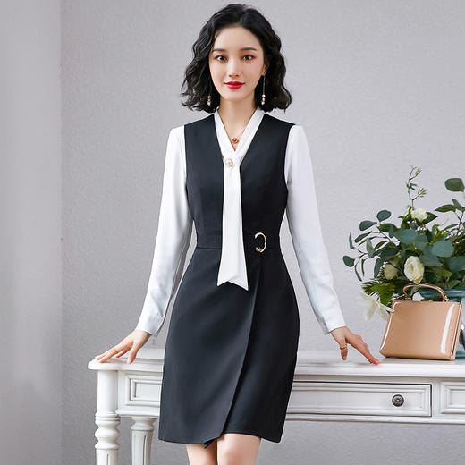 QZT-A212+201新款职业装修身空姐珠宝店马甲裙工作服套装 商品图1