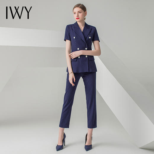 IWY/藏青色短袖西装长裤套装CP10215 商品图3