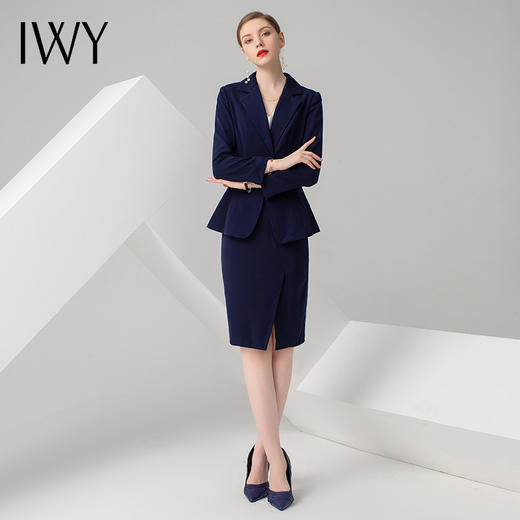 IWY/藏青色长袖西装半裙套装CS10313 商品图1