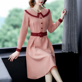 AHM-ybb6692新款时尚优雅OL气质拼接娃娃领名媛淑女A字裙ZXH