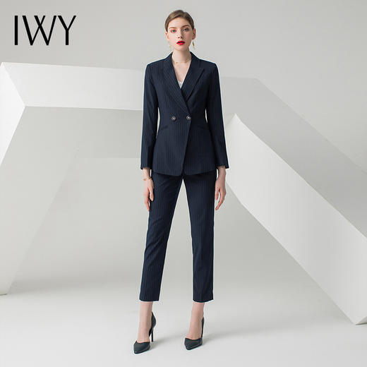 IWY/藏青色条纹长袖西装长裤套装CP10345 商品图1