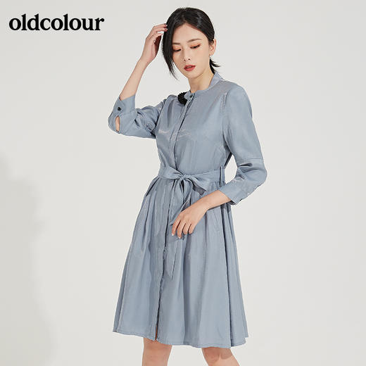 oldcolour春秋季新款圆领收腰收腰显瘦时尚纯色连衣裙GL32103820J 商品图3