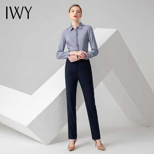 IWY/浅灰色长袖衬衫藏蓝色长裤套装B778+P722 商品图1