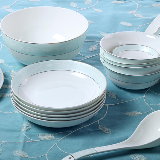 凡瑞斯唐山骨瓷 简约欧式 家用盘碗碟子餐具套装雅典娜8人用32头【不支持补差，非质量问题不退不换】S 商品图1