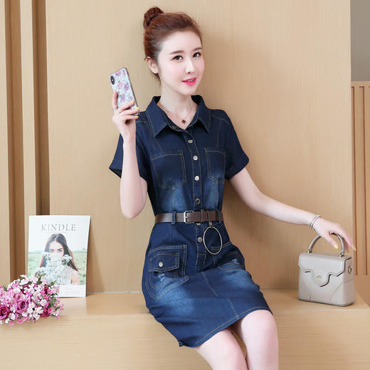 HT-852新款女装短袖牛仔连衣裙中裙韩版气质包臀裙ZXH 商品图3