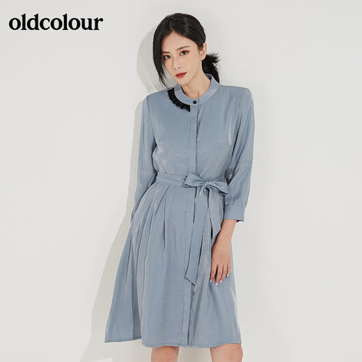 oldcolour春秋季新款圆领收腰收腰显瘦时尚纯色连衣裙GL32103820J 商品图0