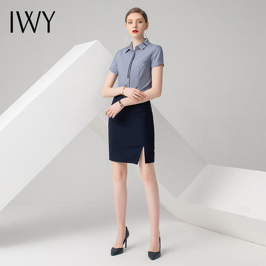IWY/浅灰色短袖西装藏蓝色半裙套装B840+P722 商品图0