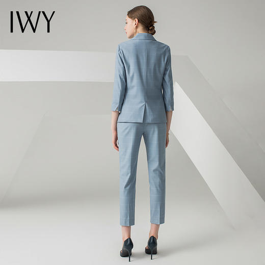 IWY/蓝色格纹七分袖春季女士正装时尚气质商务显瘦职业西装套装CPS10340 商品图3
