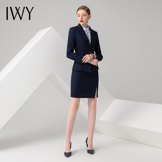IWY/藏蓝色长袖西装半裙套装CS722 商品图1