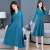 HR-WX20329时尚百搭气质通勤优雅V领长袖气质中长款修身显瘦连衣裙 商品缩略图1