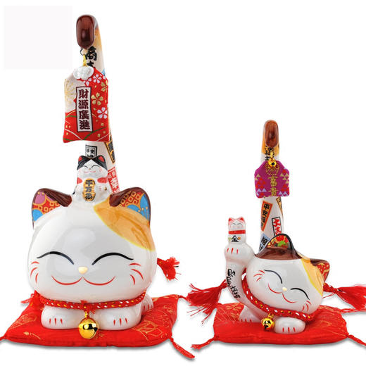 金石工坊招财猫开运摆件陶瓷可爱长尾猫(大号/小号) 商品图0