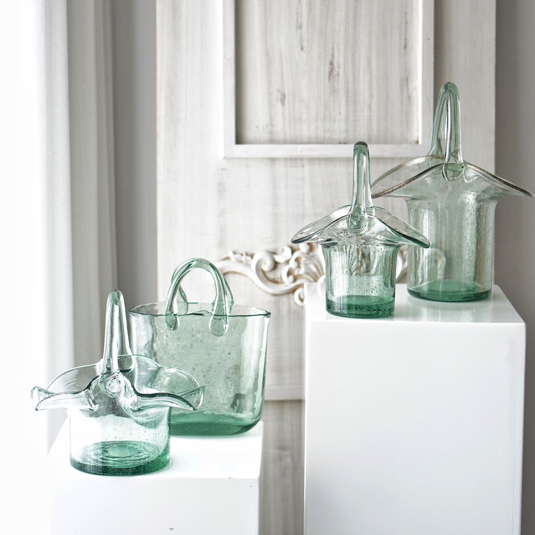 人工吹制气泡提篮造型花瓶【四件套】，2020下半年新款！