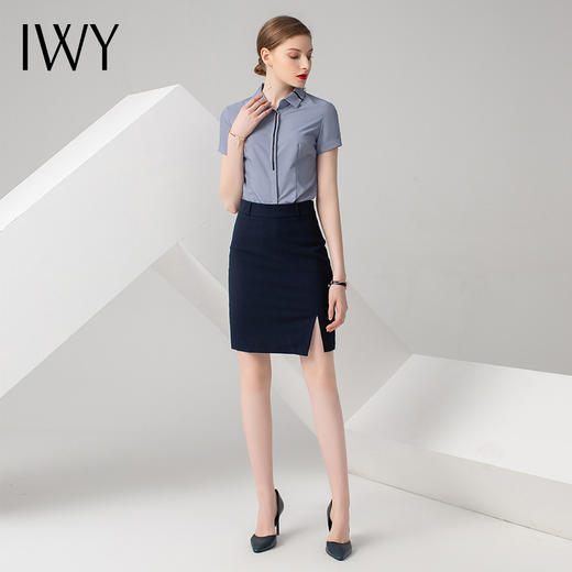IWY/浅灰色短袖西装藏蓝色半裙套装B840+P722 商品图3