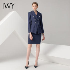 IWY/灰蓝色长袖西装半裙套装CS10344