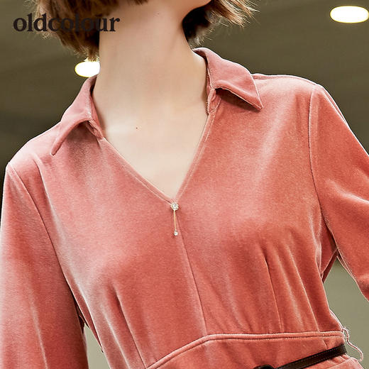 oldcolour欧珂秋装新品纯色V领长袖连衣裙 商品图2