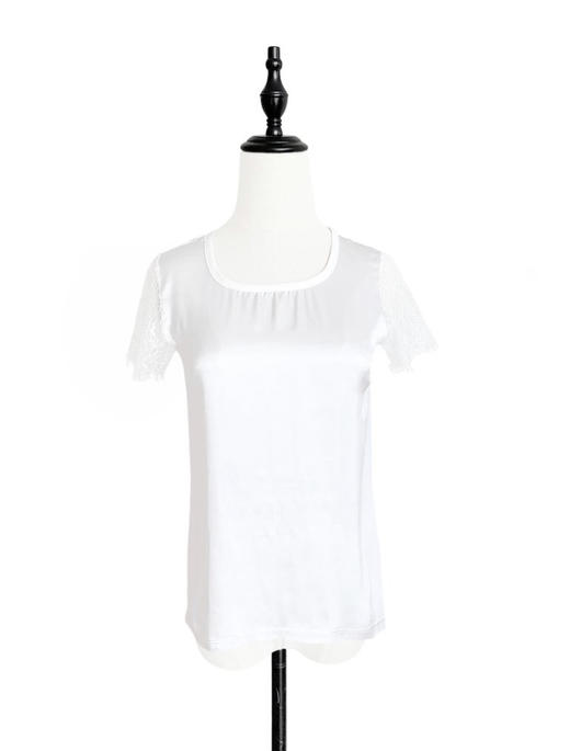 TYNVIE 蕾丝袖真丝拼接T恤 商品图1