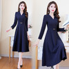 HR-WX20329时尚百搭气质通勤优雅V领长袖气质中长款修身显瘦连衣裙 商品缩略图2
